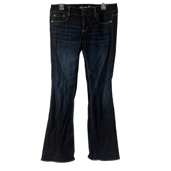 American Eagle Y2K Style Low Rise Dark Wash Flare boot cut jeans 10 Long - Picture 2 of 9